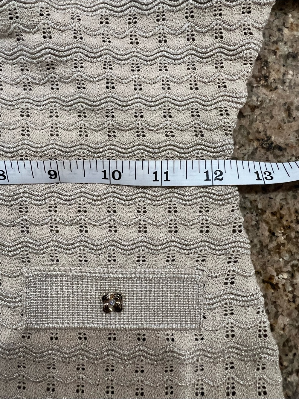 COMMENSE Short Sleeve Crochet Knit Mermaid Maxi Dress Khaki Gold Size S NWT - Picture 10 of 13